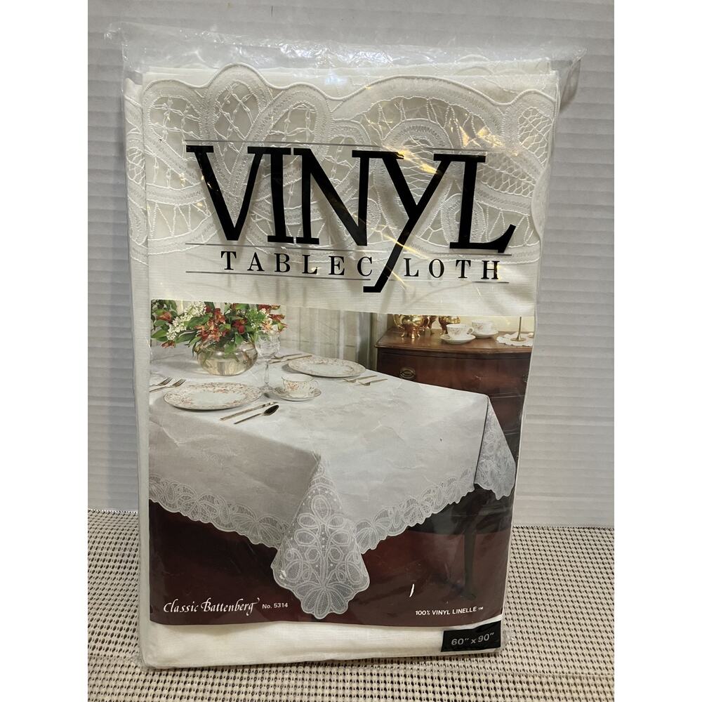 Tablecloth Battenburg Lace White Classic Vinyl Linelle 60X90 Oblong